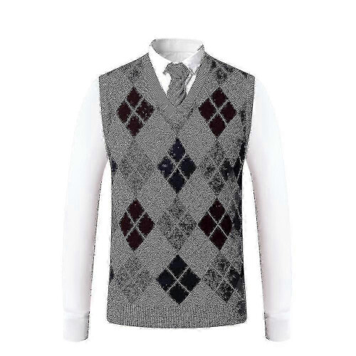 (S, Grey) Yynuda Mens Cashmere Pullover Wool Blend Sleeveless Knit V-neck Sweater