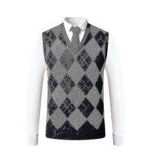 (S, Dark Blue) Yynuda Mens Cashmere Pullover Wool Blend Sleeveless Knit V-neck Sweater