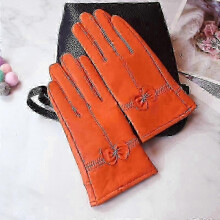 (dark orange) Women's Solid Color Leather Gloves Warm Winter Protection Outdoor Accessories