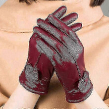 (dark red) Women's Solid Color Leather Gloves Warm Winter Protection Outdoor Accessories