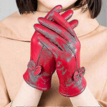 (red) Women's Solid Color Leather Gloves Warm Winter Protection Outdoor Accessories