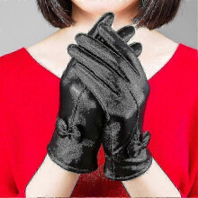(black) Women's Solid Color Leather Gloves Warm Winter Protection Outdoor Accessories