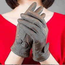 (khaki) Women's Solid Color Leather Gloves Warm Winter Protection Outdoor Accessories