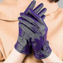 (violet) Women's Solid Color Leather Gloves Warm Winter Protection Outdoor Accessories