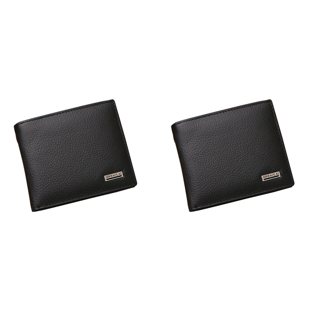 2X Jinbaolai Small Short Leather Men's Wallet Male Wallet Bag Wallet Vallet Card Money Persian World Wallet(Black)-image
