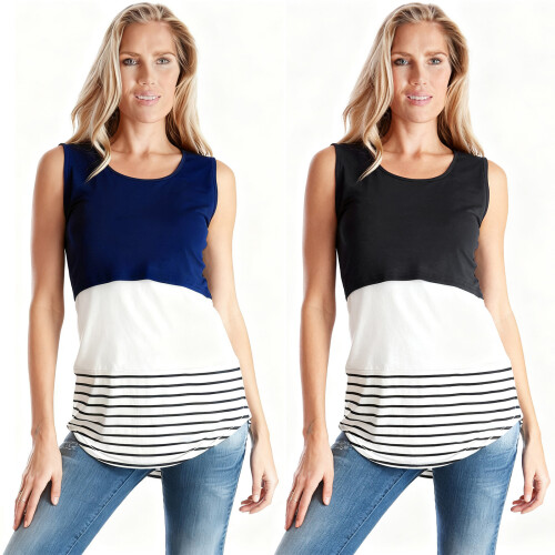 Stylish Striped Maternity Nursing Vest Comfortable-Black S 2