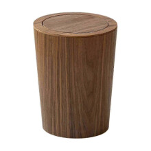 (Walnut Color) Japanese Style Trash Can, Round Wooden Waste Bin With Lid For Kitchen Bedroom