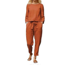 (XXXL, orange) Women Summer Casual Cotton Outfits Two Piece Suit Set Blouse And Pants Two Piece Trousers Suit Set Half Sleeve T-shirt And Trousers
