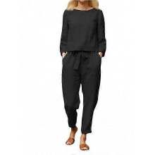 (XXXL, black) Women Summer Casual Cotton Outfits Two Piece Suit Set Blouse And Pants Two Piece Trousers Suit Set Half Sleeve T-shirt And Trousers