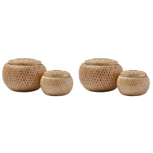 Set of 4 Small Decorative Bamboo Baskets with Lid for Storing Small Items Handmade and Braided Bamboo Storage Box
