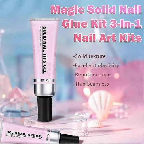 (Solid Patch Adhesive) Lulou Magic Solid Nail Glue Kit 3-in-1 Nail Art Kits For Nail Tip Press On Nails 1