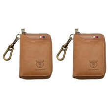 2X Bullcaptain Leather Men&Women Key Wallet Unisex Rfid Blocking Business Key Case Fashion Card Holder Coin Purse Brown