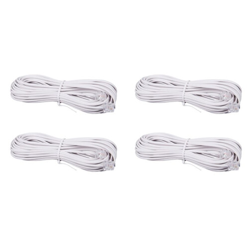 4pcs 10m RJ11 Telephone Connector Extension Cable White