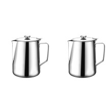 2X Jarro para Espuma de Leite em Aço Inoxidável de 350Ml com Tampa Café Expresso Café Cappuccino Copo para Espuma de Leite