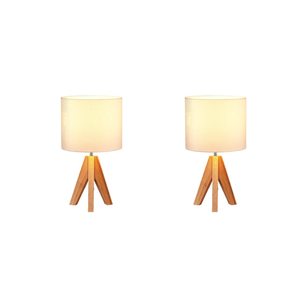 2X Tripod Table Lamp Cute Bedside Lamp With Lampshade, Nightstand Lamp For Bedroom, Kid Room, Living Room,Wooden Base 6033677605920