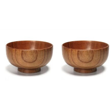 2X Chinese Wooden Bowl with Whole Wood & Jujube.Instant Noodles Bowl Soup Bowl Heat-Insulating Fall-Resistant Bowl 10cm
