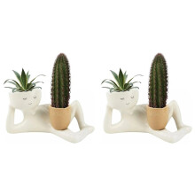 2X Lazy Guy Planter ResinLazy Little Character Flowerpot Succulent Planter Lying Down Resin Unique Lying Down Figure