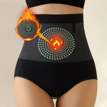 Seamless Women's High Waist Abdomen Control Panties Magnetic Therapy Warm Uterus Underwear Body Shaping Briefs (Black XL)