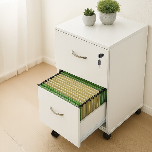 Mobile File Cabinet with Lock, 2 Drawers, A4/Letter Files 2