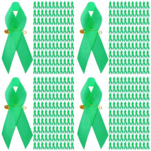400 Pieces Awareness Ribbon Satin Ribbon Lapel Pins Fabric Ribbons with Safety Pins for Women Men (Green)