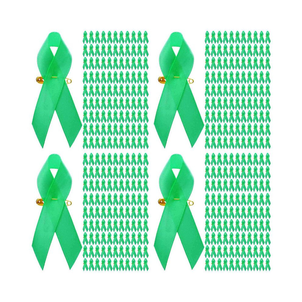 400 Pieces Awareness Ribbon Satin Ribbon Lapel Pins Fabric Ribbons With Safety Pins For Women Men (Green) 6032343273517
