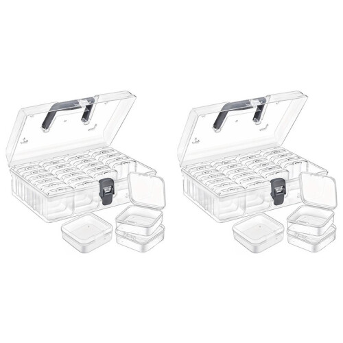 2X Bead Organizer Box with Handle, 24 Pcs Rectangle Storage Plastic Cases,  Clear Bead Storage Containers Boxes