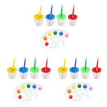 27 Pcs No Spill Paint Cups Set with Paint Brushes and Paint Tray Palette, Paint Cups with Lids for Kids Art Painting