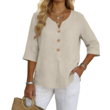 Clothes for Women Ladys Button Down Shirt Casual Loose-Beige XL