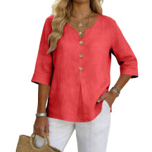 Clothes for Women Ladys Button Down Shirt Casual Loose-Red L