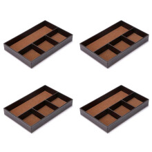 4X 4 Slots Desk Drawer Organizer, Pu Leather Drawer Storage Organizer Divider Storage Tray(Brown)