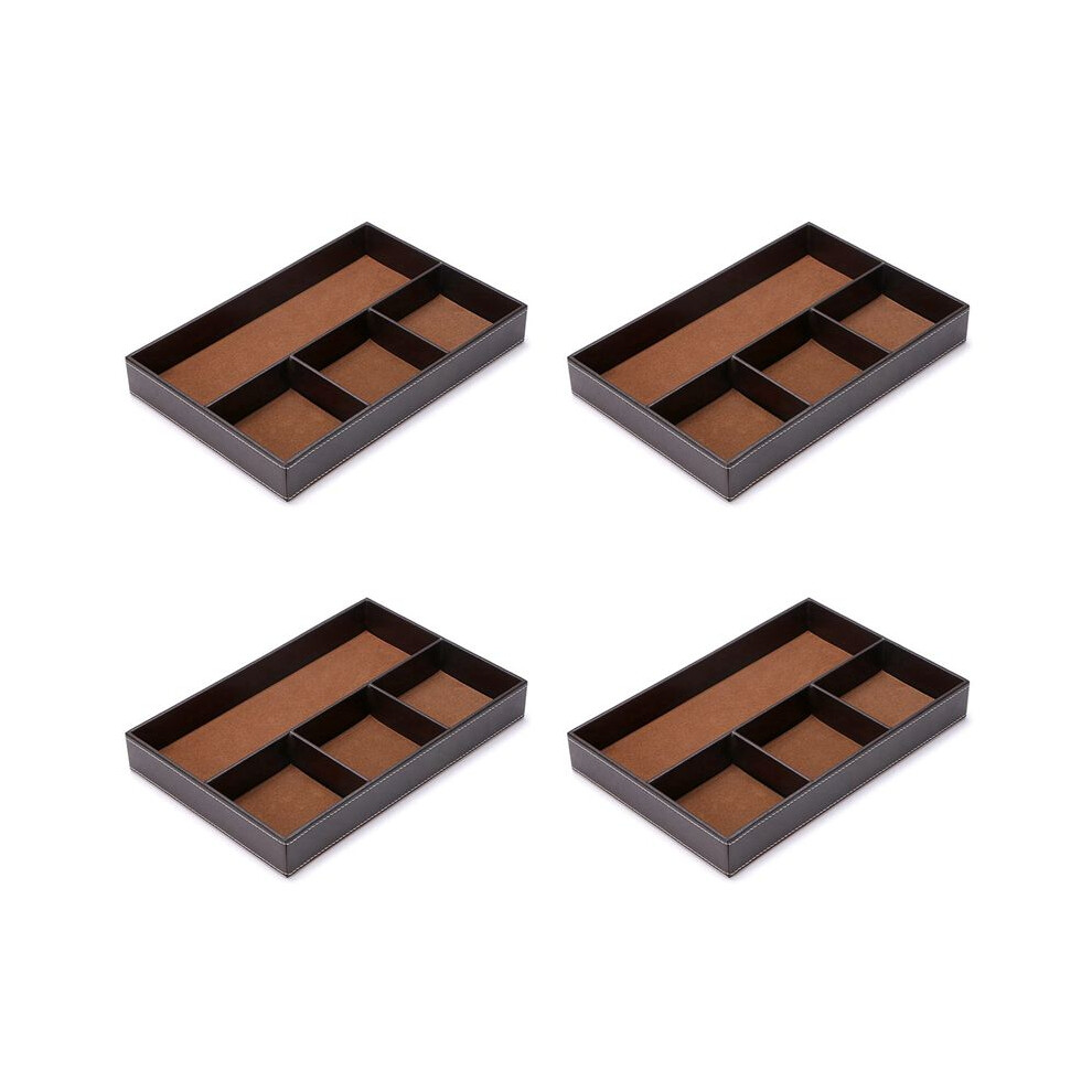 4X 4 Slots Desk Drawer Organizer, Pu Leather Drawer Storage Organizer Divider Storage Tray(Brown) 6034107112520