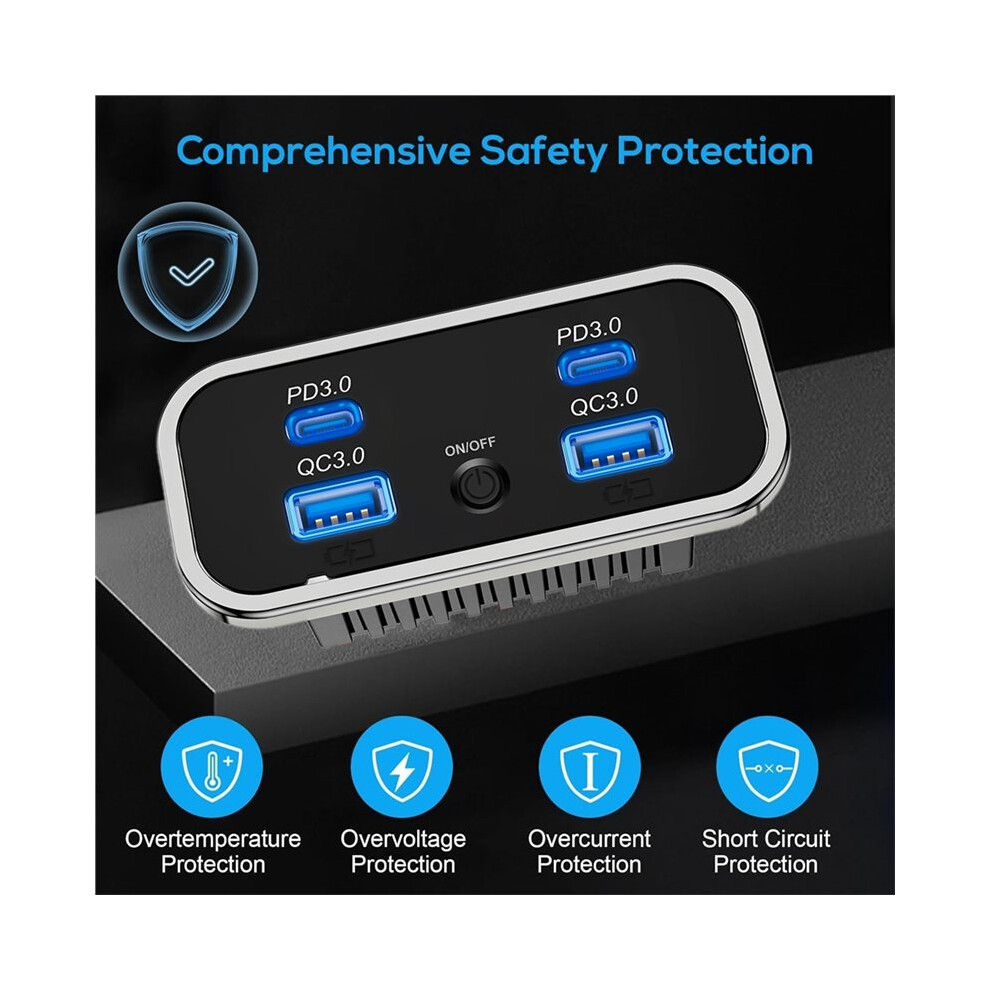 4 Car Charger Dual Usb & Dual Type-C Pd Qc3.0 Port Power Outlet Panel With Touch For 12V/24V Car Truck Boat 4711373489762