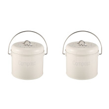 2X Compost Bin 3L - Stainless Steel Kitchen Compost Bin - Kitchen Composter for Food Waste - Coal Filter