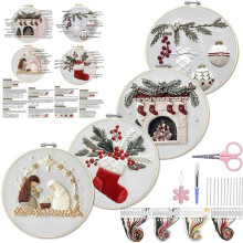 4 Sets Christmas Embroidery Kits for Adults, Embroidery Kit for Beginners, CrossStitch Kits for Beginners with Pattern