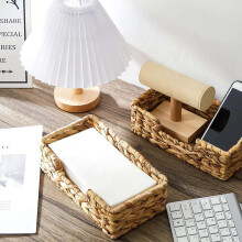 6PCS Bathroom Disposable Guest Towel Holder Long Seagrass Woven Rattan Wicker Table Hand Guest Towel Basket Tray,L