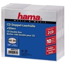 Estojo para CD HAMA Slim Double Jewel - Transparente - Pacote de 10 - Capacidade 2 CDs