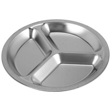 10X Stainless Steel 3 Sections Round Divided Dish Snack Dinner Plate Diameter 24Cm