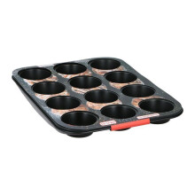 Forma para muffins - ALPINA - 12 peças - Antiaderente - Aço - Preto