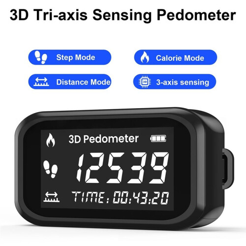 3D Pedometer for Walking, Accurate Step Counter with LCD Display for Step Calorie Tracker
