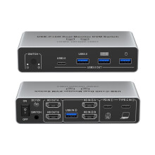 USB-C+HD Dual Monitor KVM 4K 60Hz 2 in 2 Out - 8K@60Hz -Compatible Splitter with Remote EU Plug