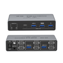 KVM 2x2 Compatível com 8K, com Duas Telas (2 Entradas e 2 Saídas), para Compartilhamento de Monitor, Teclado e Mouse em Laptops/PCs, com