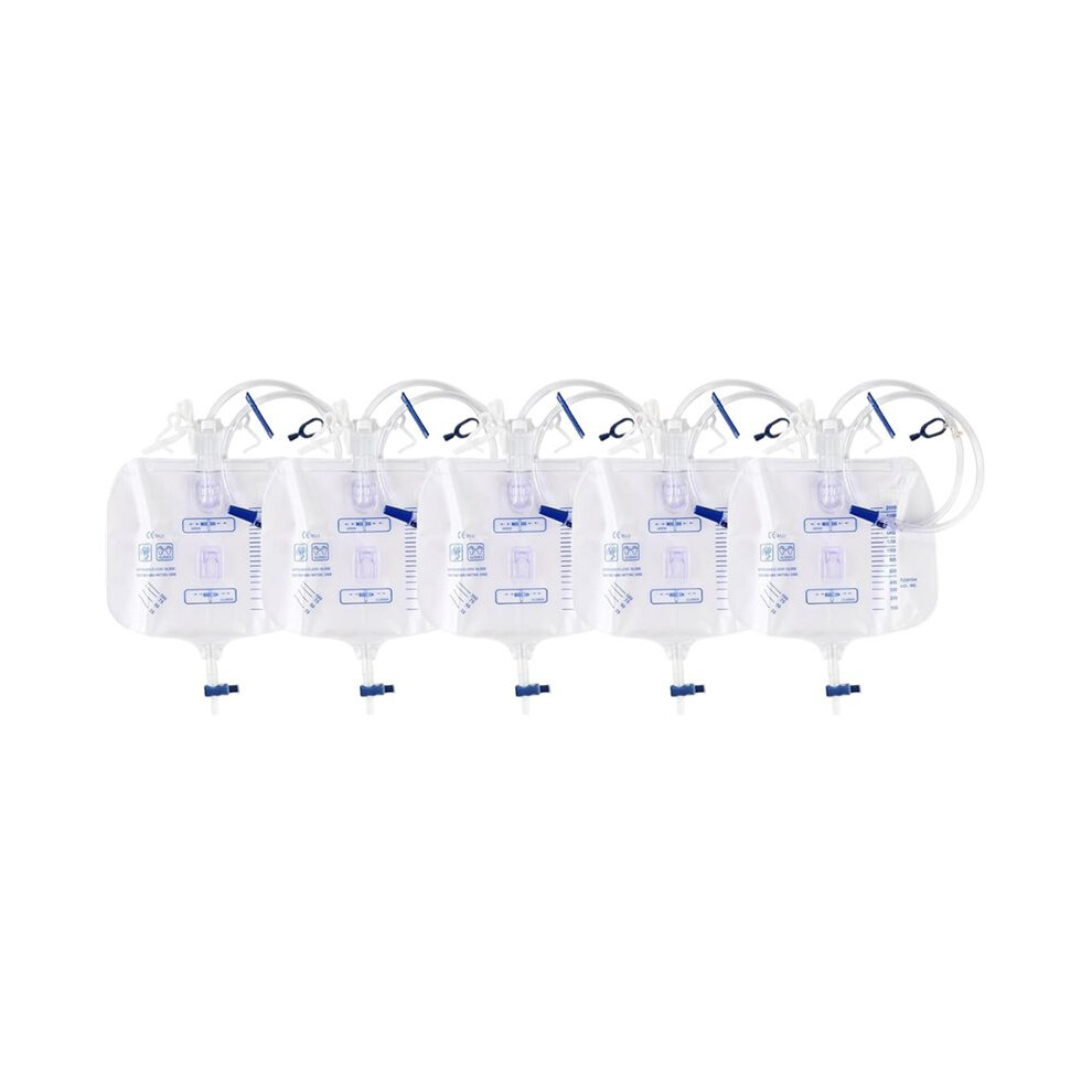 5 Pack 2000mL Catheter Bags for Men and Women Professional Urinary Drainage Bags with Enhanced Anti-Reflux Drip Chamber