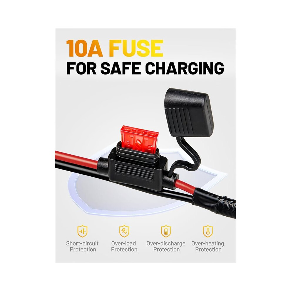 2Pack 1.98Ft Sae Battery Charger Cable With 10A Inline Fuse, 16Awg Quick Disconnect Sae To O-Ring Terminal Harness 4712810599518