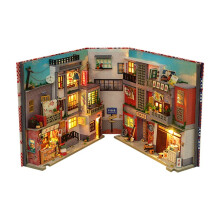 DIY Wooden Book Nook Shelf Insert Miniature Building Kits Cyberrpunk World Bookshelf Assembly Bookend for Birthday Gifts