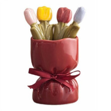 Tulip Shape Fruit Forks Set Ceramic Jar Dessert Forks with Storage Jar Comfortable Grip Fruit Receipt Jar