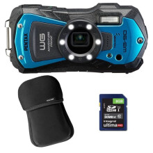 PENTAX Compact waterdicht WG-90 Blauw + Etui + SD 8 Go
