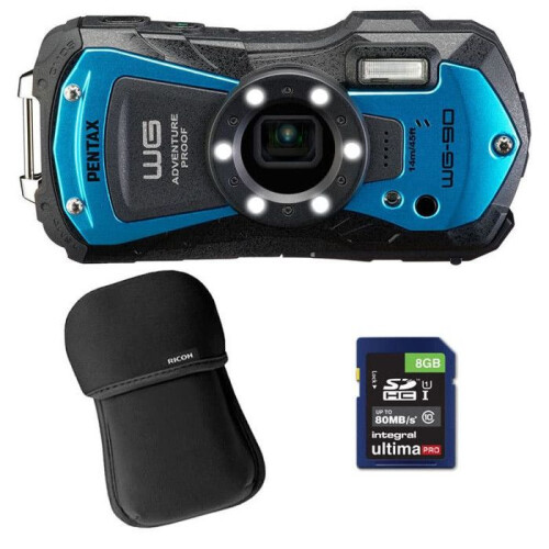 Pentax PENTAX Compact étanche WG-90 Bleu + Etui + SD 8 Go