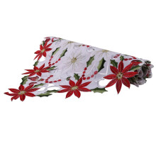 4X Christmas Embroidered Table Runner, Luxury Holly Poinsettia Table Runner for Christmas Decorations, 15 x 70 Inch