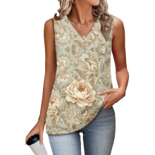 Women's Sleeveless Tops, Loose Fit, V-Neck, Summer,-Gray XL