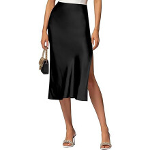 Skirt for Women High Waist Silk Elasticized Skirts-Black M